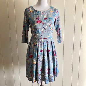 *Last Chance* Modcloth Paper Plane Gray Floral Butterfly Dragonfly Print